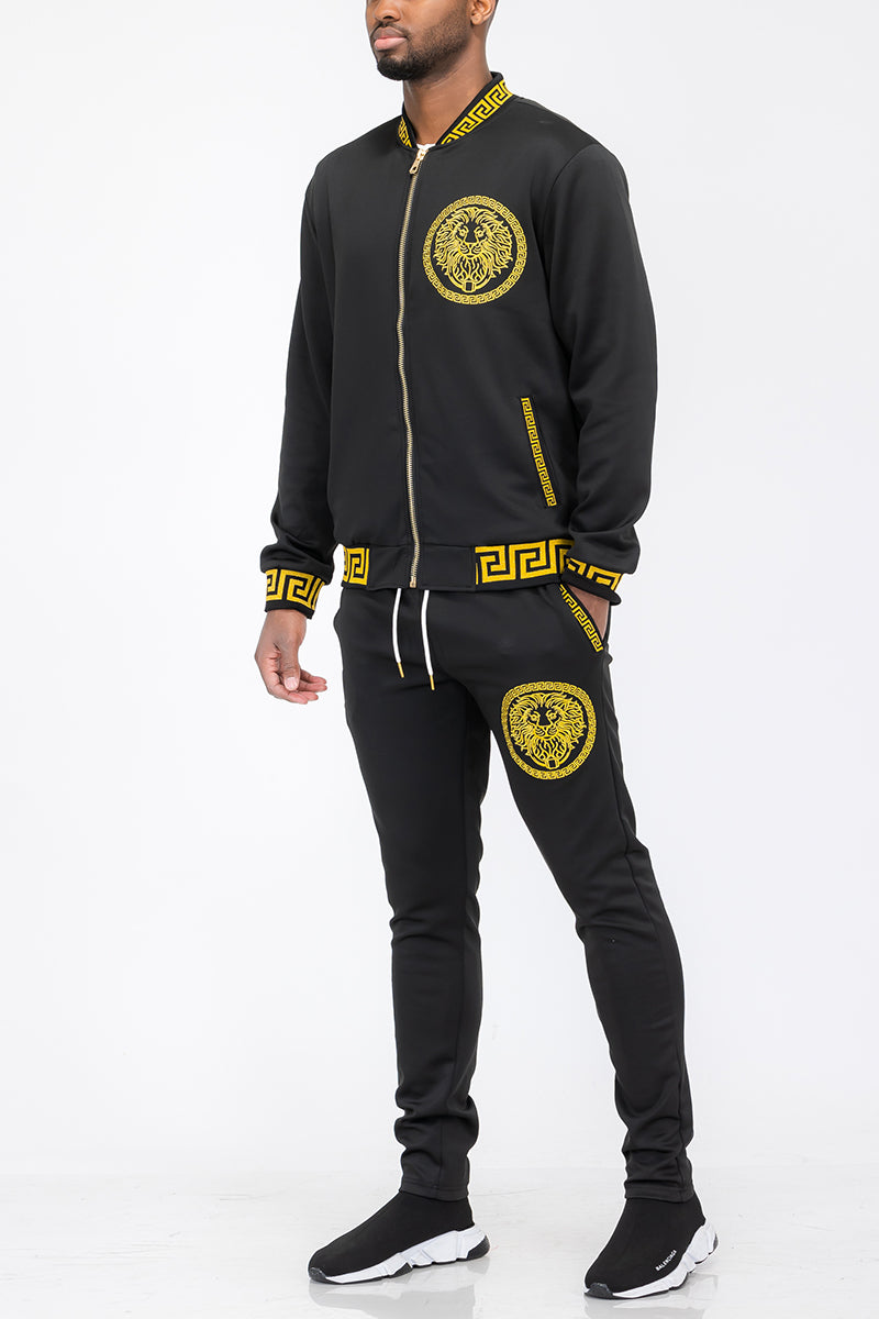 Lion Head Track Set featuring a full zip jacket and elastic waist pants, designed for comfort and style.