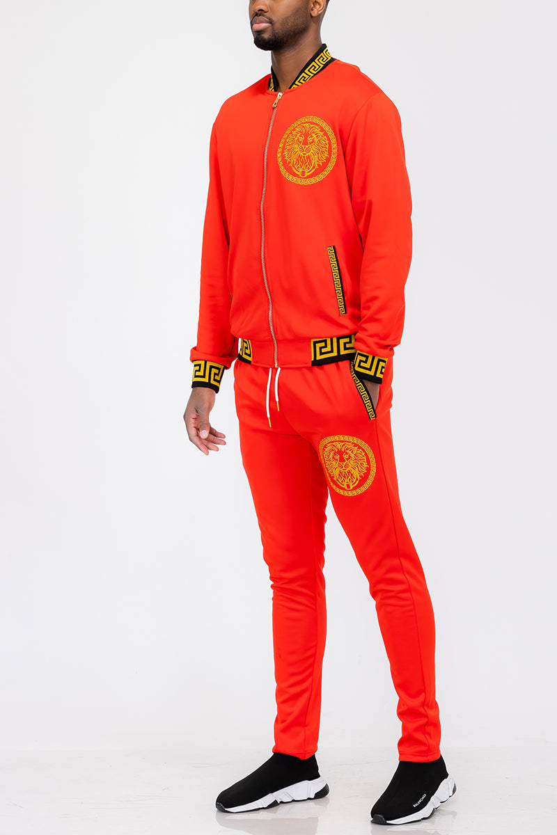 Lion Head Track Set featuring a full zip jacket and elastic waist pants, designed for comfort and style.