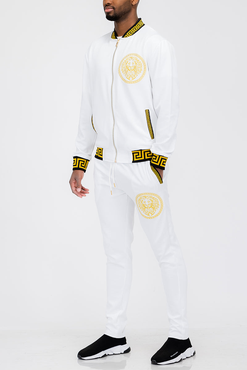 Lion Head Track Set featuring a full zip jacket and elastic waist pants, designed for comfort and style.