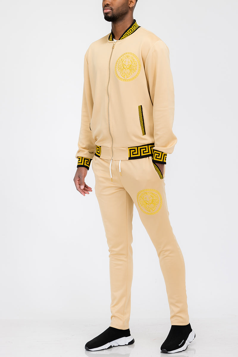 Lion Head Track Set featuring a full zip jacket and elastic waist pants, designed for comfort and style.