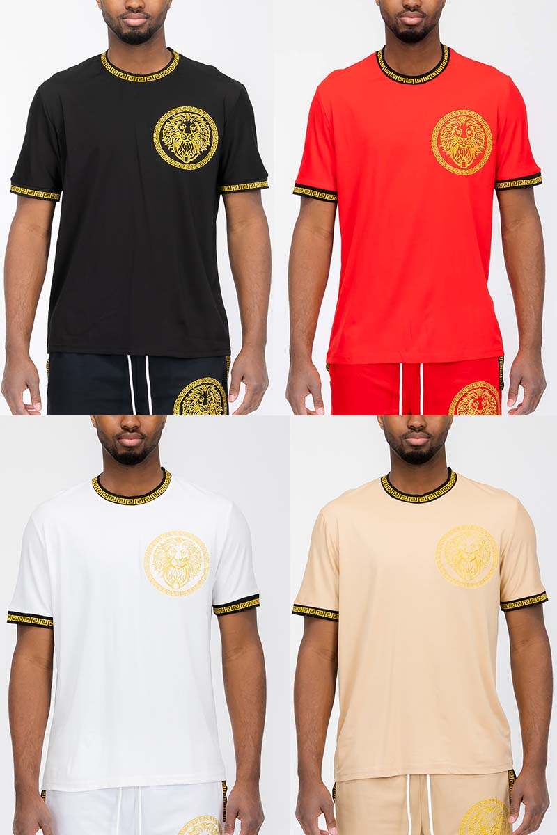 A stylish Lion Head T-Shirt featuring a bold lion graphic, round neck, and tape detail, perfect for casual wear.