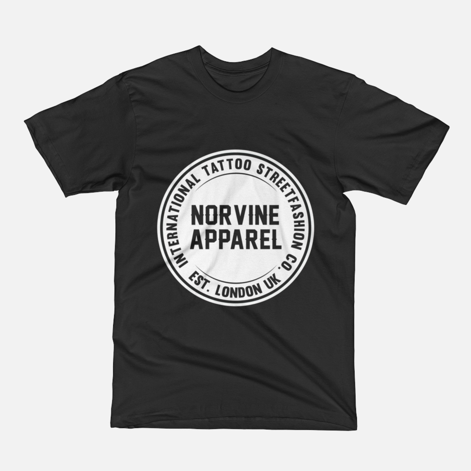 Black premium quality t-shirt made from 100% organic cotton, featuring the Norvine logo on the back, designed for men and women with a formfitting style.