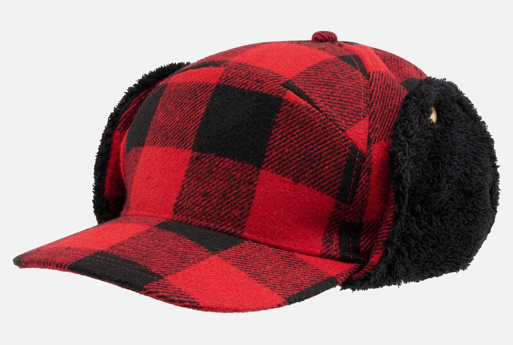 Lumberjack Canadian Winter Cap featuring a stylish lumberjack design, soft synthetic fur lining, and adjustable ear flaps.