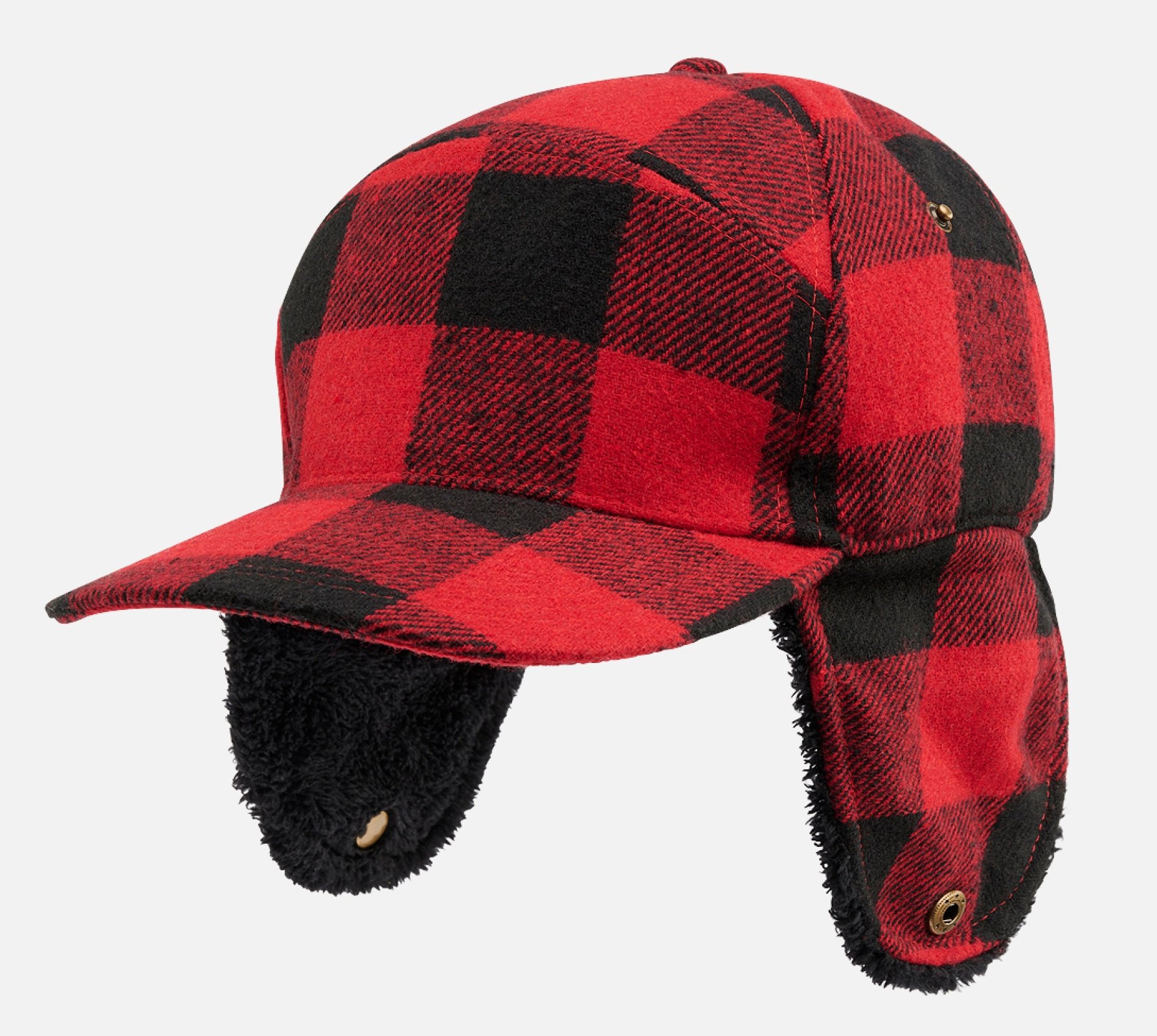 Lumberjack Canadian Winter Cap featuring a stylish lumberjack design, soft synthetic fur lining, and adjustable ear flaps.