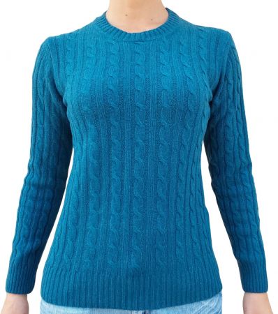 Maglia donna a trecce in cashmere rigenerato, elegante e calda, con design a girocollo e trama avvolgente.