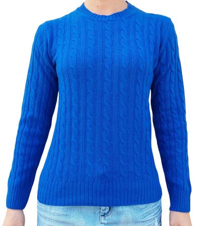 Maglia donna a trecce in cashmere rigenerato, elegante e calda, con design a girocollo e trama avvolgente.