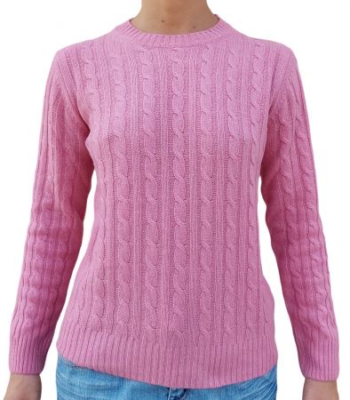 Maglia donna a trecce in cashmere rigenerato, elegante e calda, con design a girocollo e trama avvolgente.