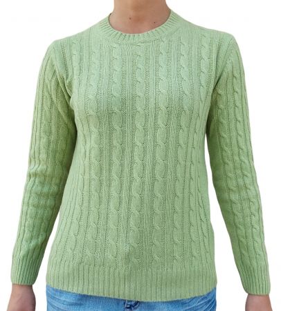 Maglia donna a trecce in cashmere rigenerato, elegante e calda, con design a girocollo e trama avvolgente.