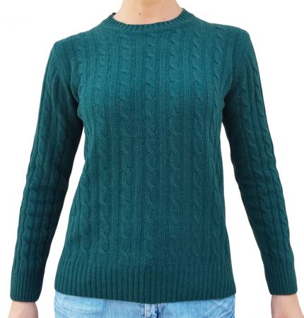 Maglia donna a trecce in cashmere rigenerato, elegante e calda, con design a girocollo e trama avvolgente.