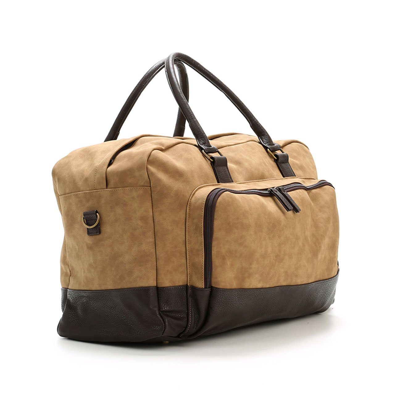 Marcel Two Tone Duffle Bag in stylish vegan leather with dual handles and adjustable strap.