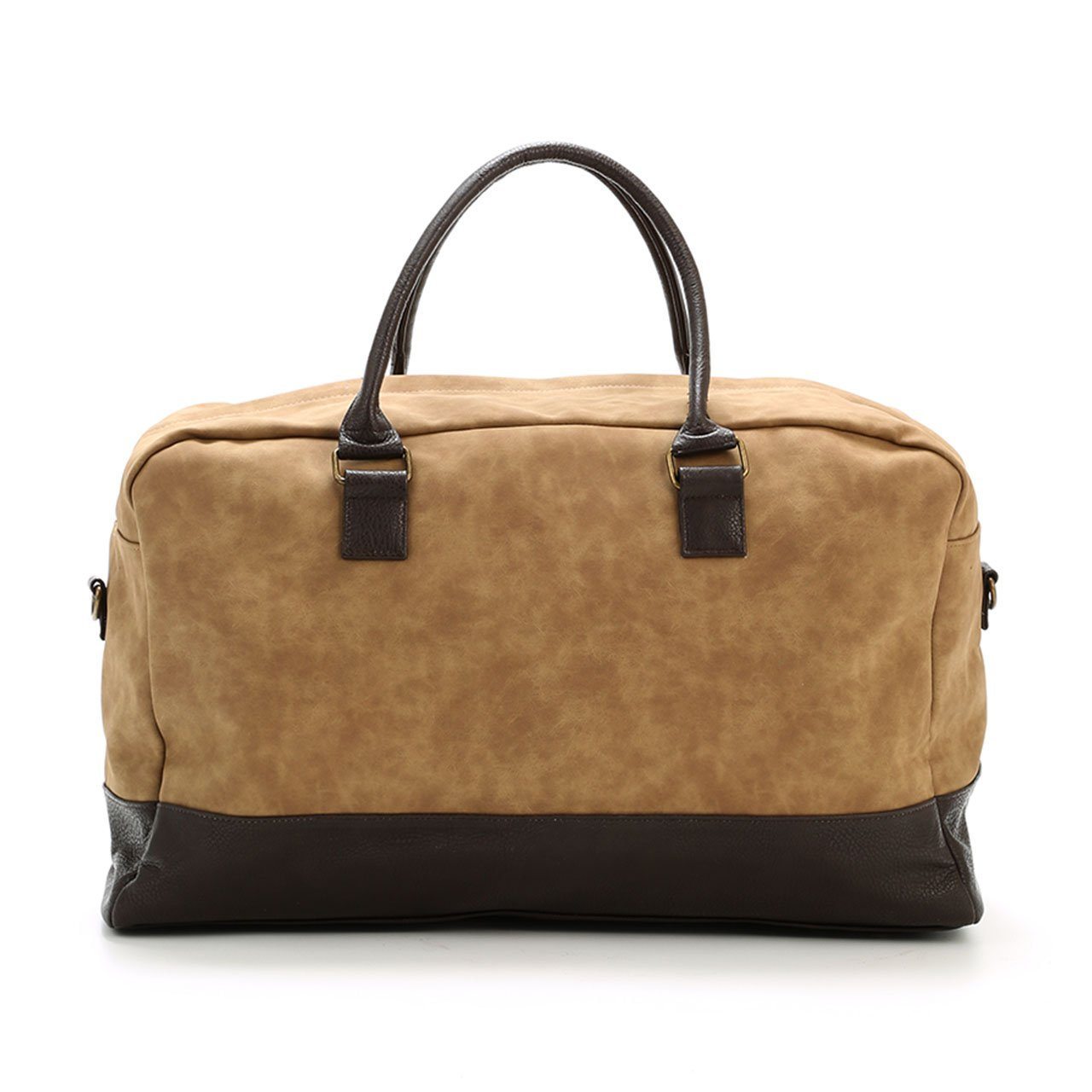 Marcel Two Tone Duffle Bag in stylish vegan leather with dual handles and adjustable strap.