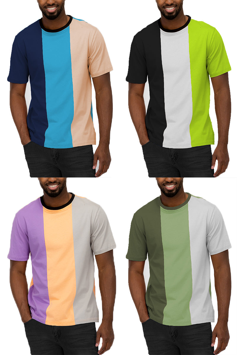 Mason Color Block T-shirt featuring a vertical color block design in vibrant colors, made from 100% cotton for comfort.