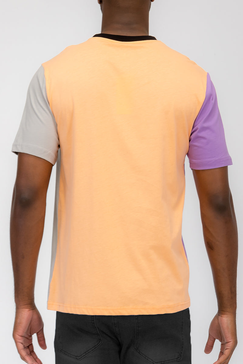 Mason Color Block T-shirt featuring a vertical color block design in vibrant colors, made from 100% cotton for comfort.