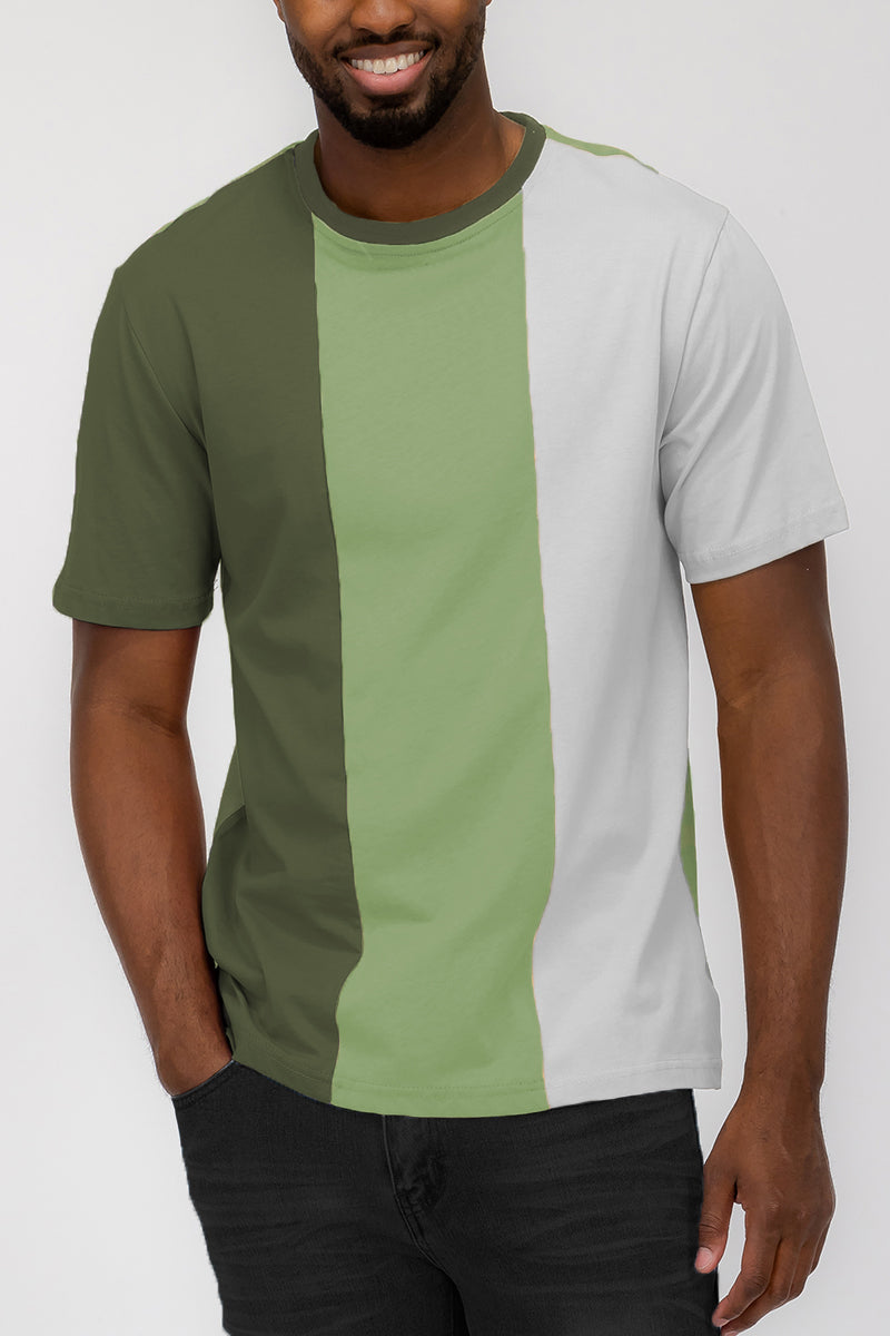 Mason Color Block T-shirt featuring a vertical color block design in vibrant colors, made from 100% cotton for comfort.