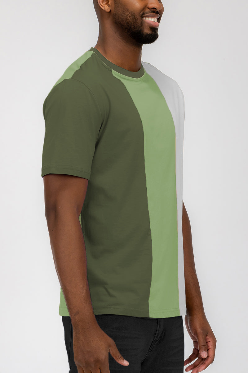 Mason Color Block T-shirt featuring a vertical color block design in vibrant colors, made from 100% cotton for comfort.