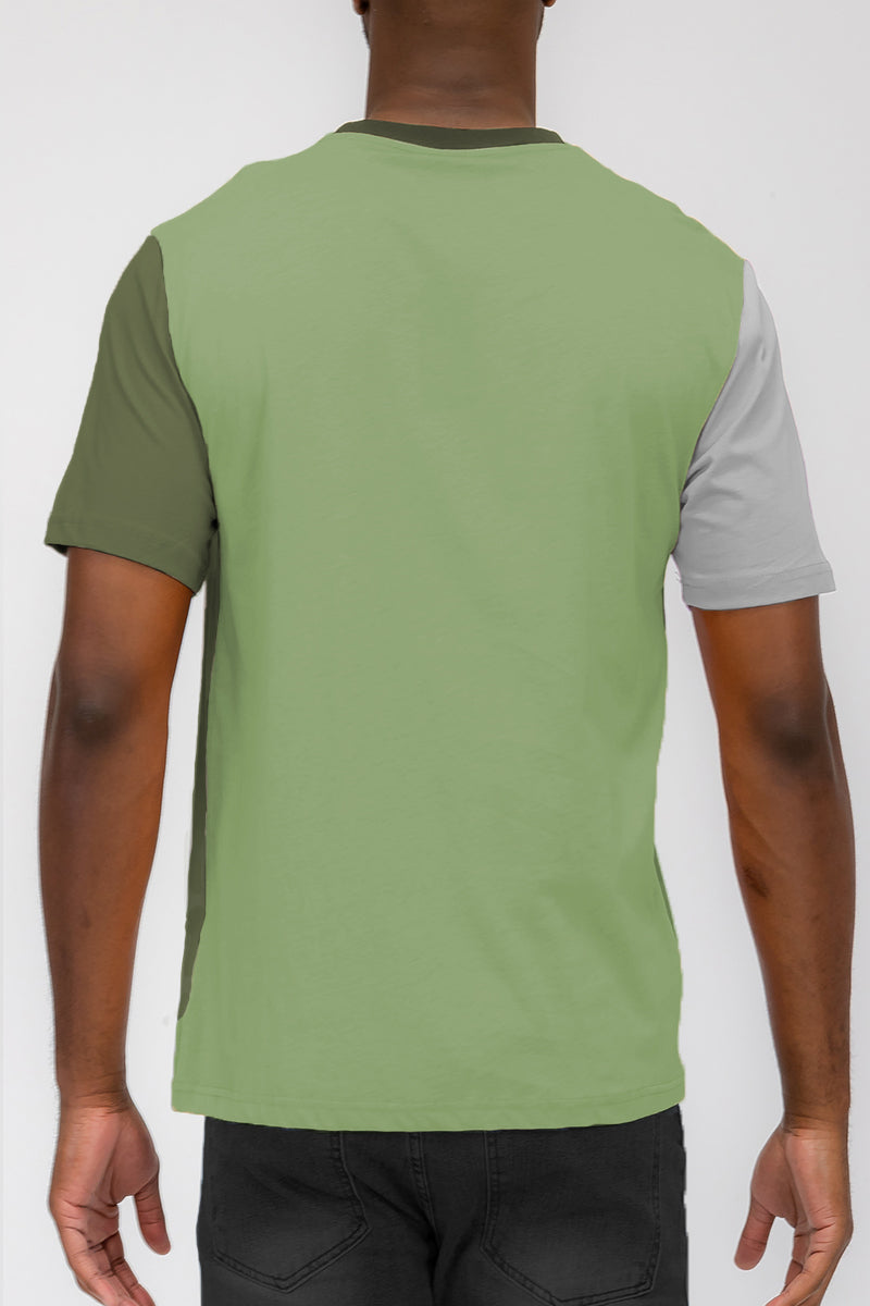 Mason Color Block T-shirt featuring a vertical color block design in vibrant colors, made from 100% cotton for comfort.