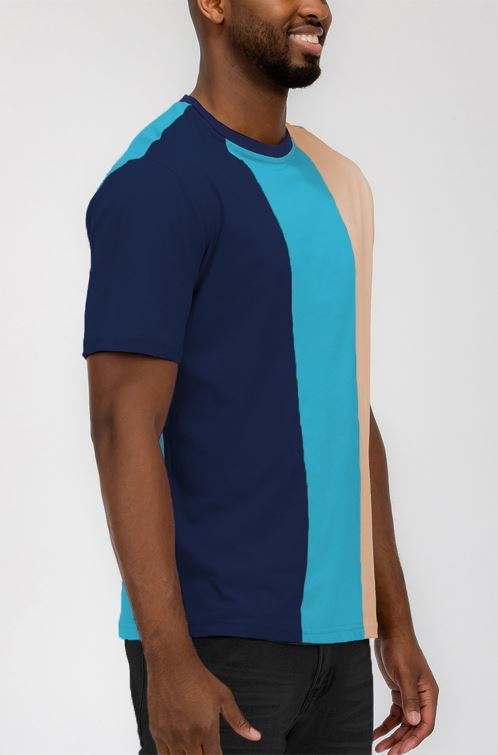 Mason Color Block T-shirt featuring a vertical color block design in vibrant colors, made from 100% cotton for comfort.