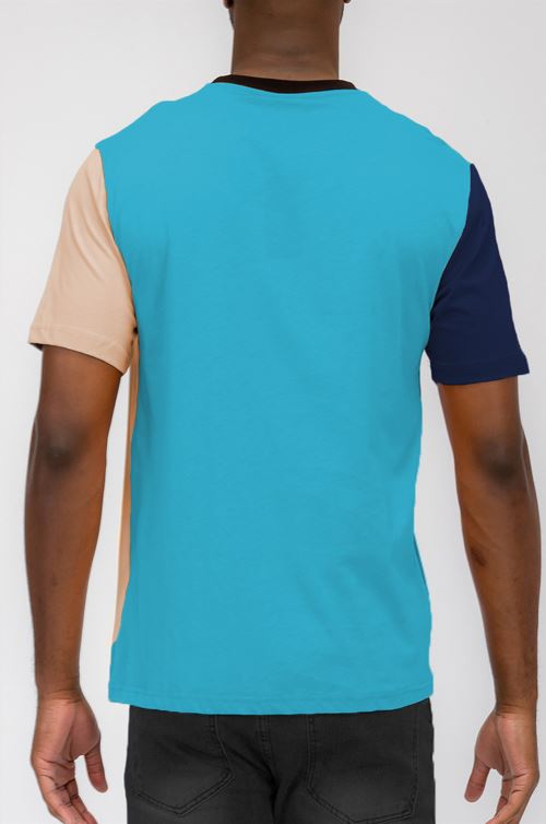 Mason Color Block T-shirt featuring a vertical color block design in vibrant colors, made from 100% cotton for comfort.