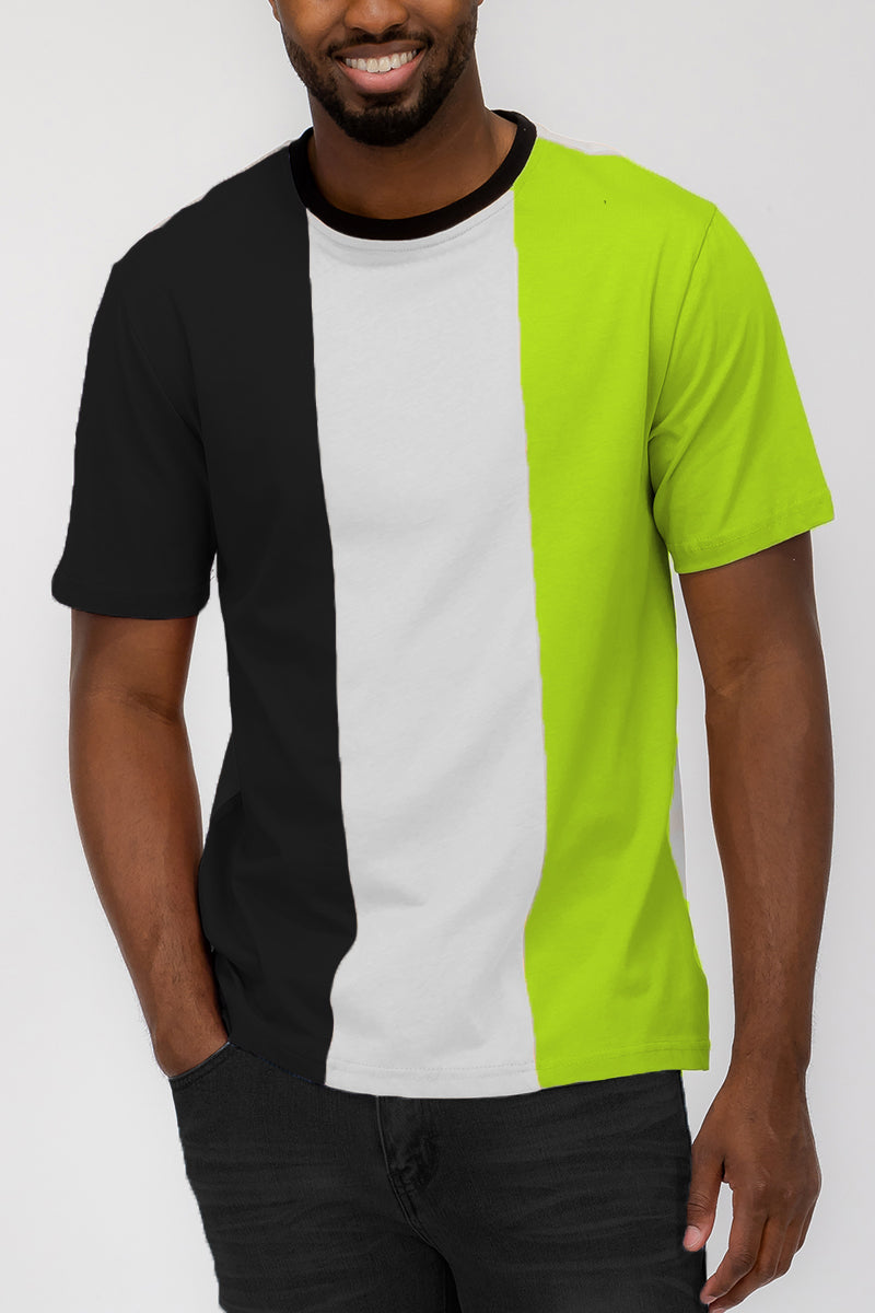 Mason Color Block T-shirt featuring a vertical color block design in vibrant colors, made from 100% cotton for comfort.