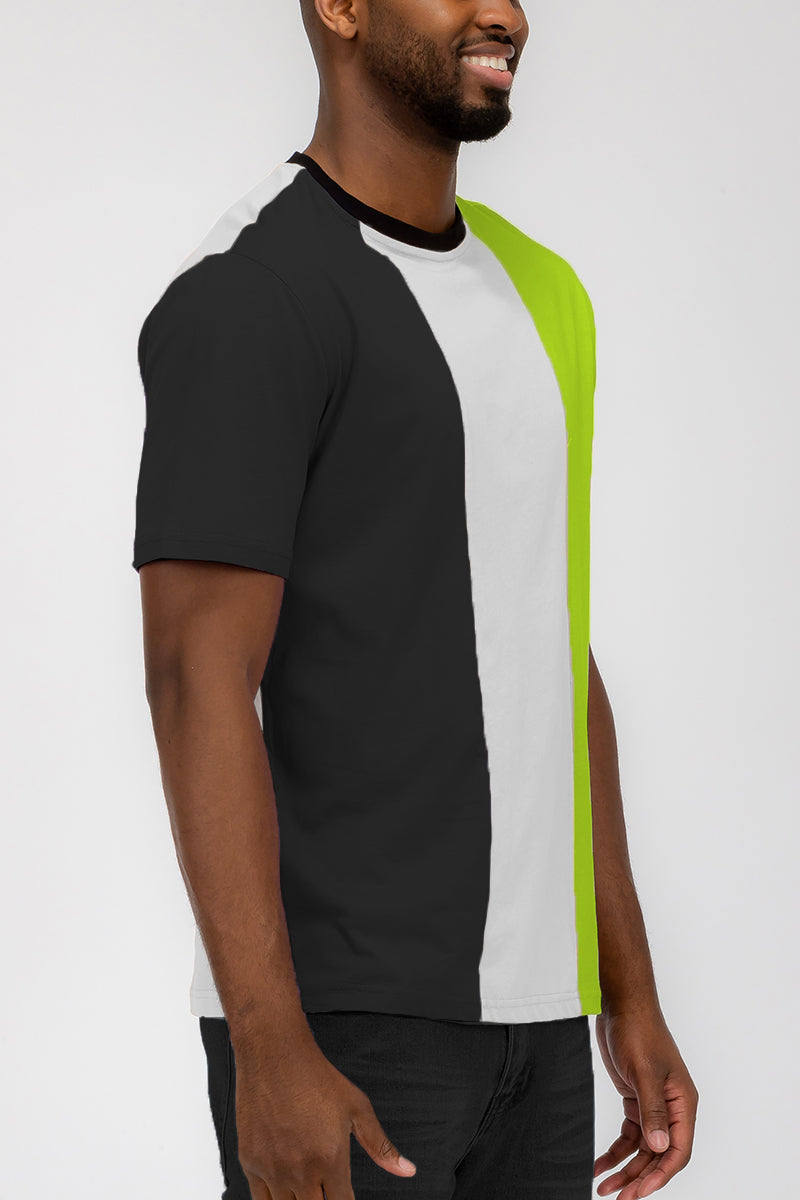 Mason Color Block T-shirt featuring a vertical color block design in vibrant colors, made from 100% cotton for comfort.