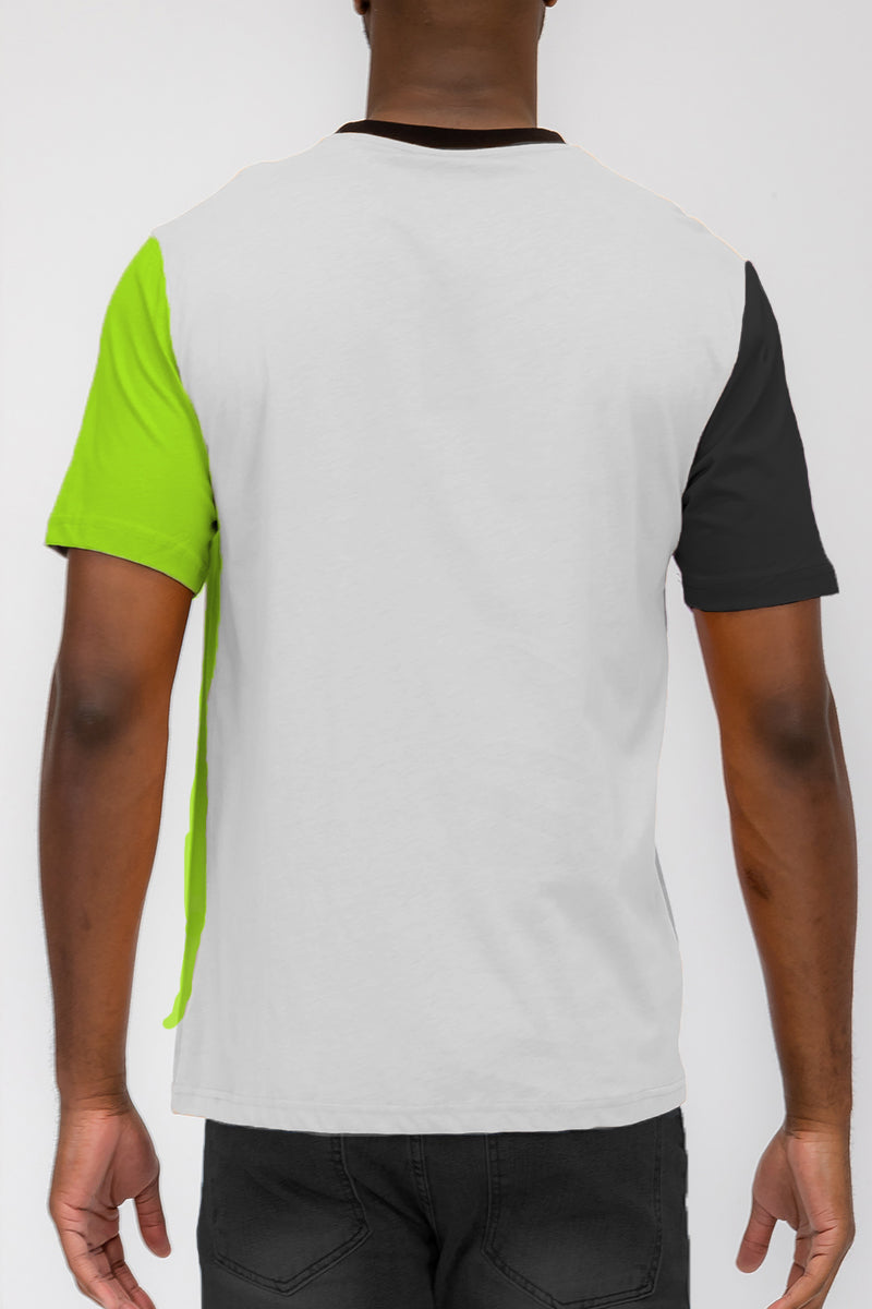 Mason Color Block T-shirt featuring a vertical color block design in vibrant colors, made from 100% cotton for comfort.