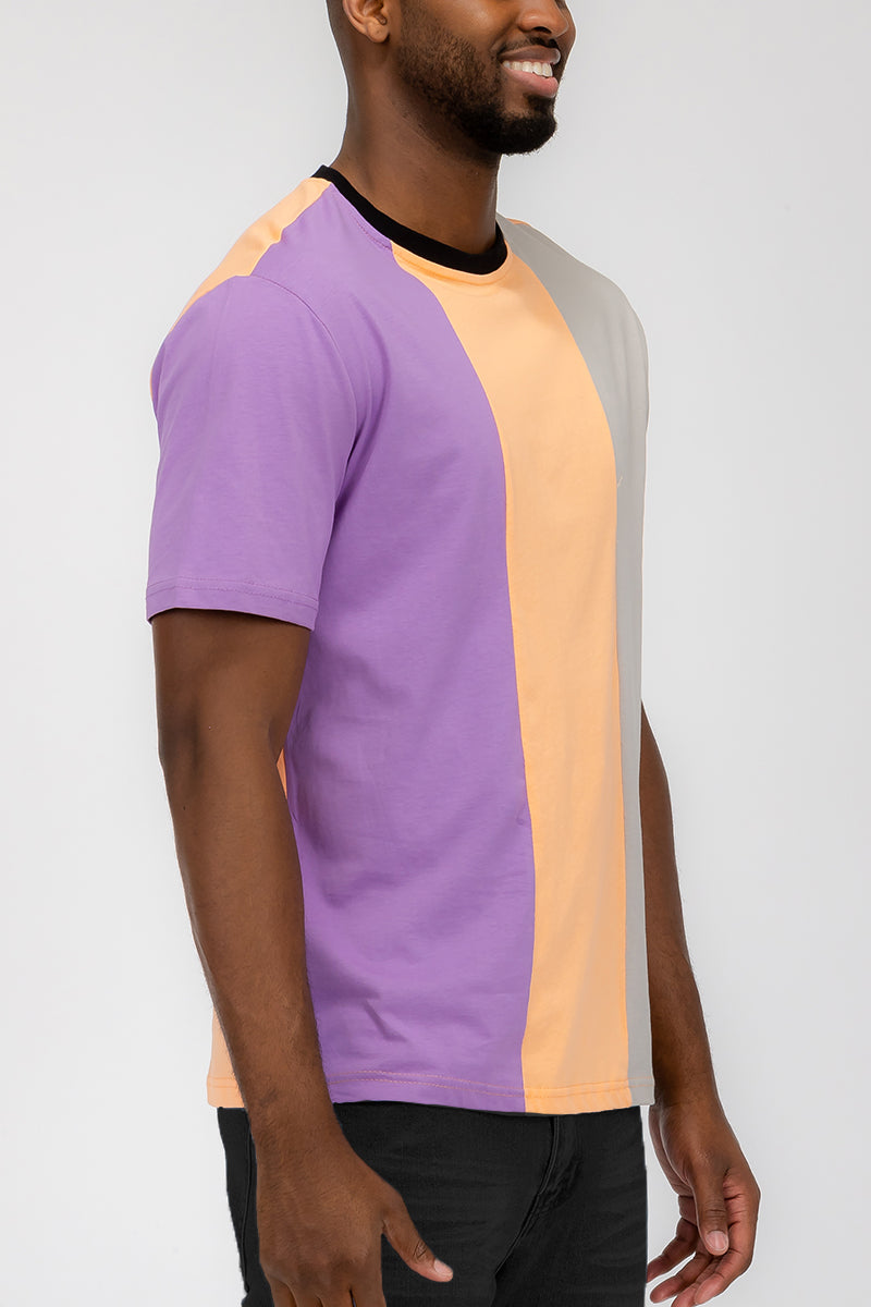 Mason Color Block T-shirt featuring a vertical color block design in vibrant colors, made from 100% cotton for comfort.