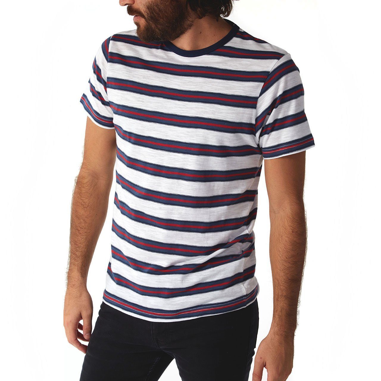 Mateo Striped Tee featuring short sleeves and a crew neck design, made from 100% cotton in eco-friendly factory.