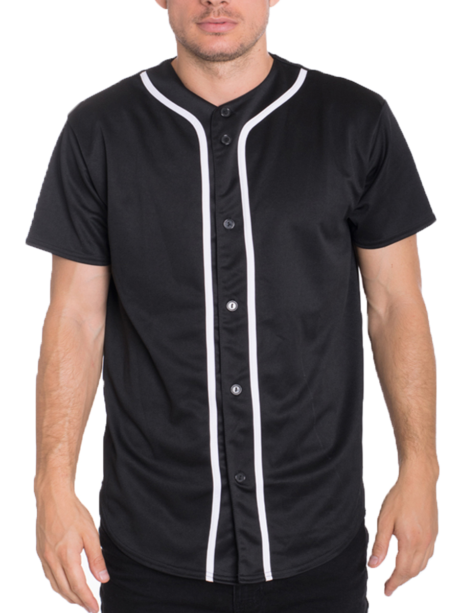 Men's Baseball Button Down Jersey featuring colored piping and customizable options, made from 100% polyester for comfort and style.