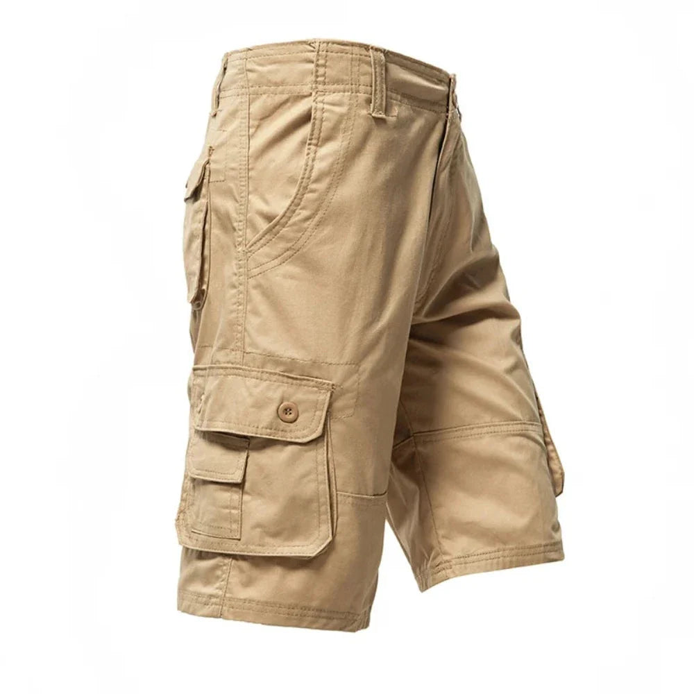 Men's Casual Cargo Shorts in various colors with side pockets, showcasing comfort and style.