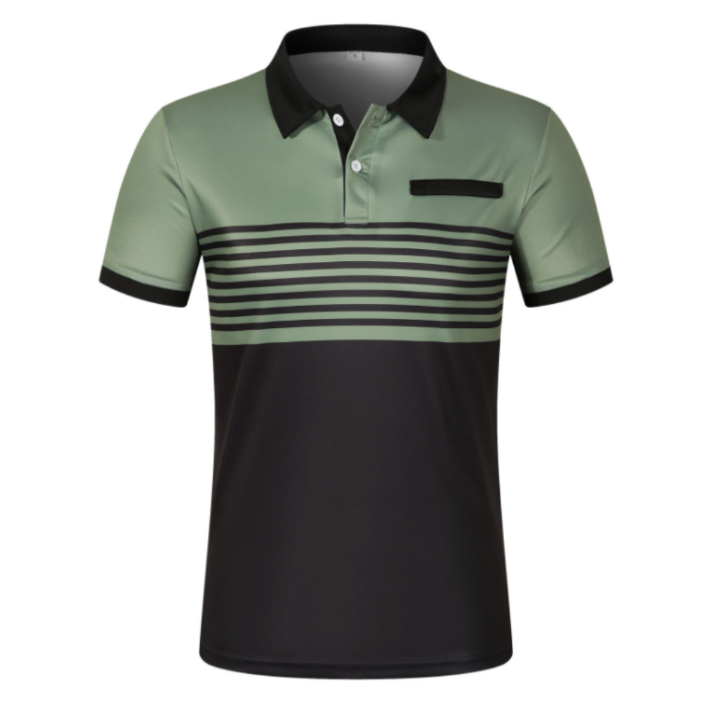 Men's Casual Stripe Short Sleeve Polo Shirt in various colors with a classic striped pattern.