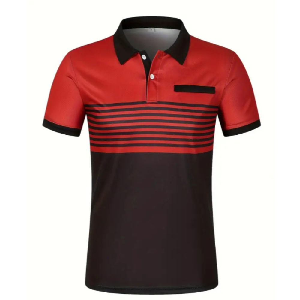 Men's Casual Stripe Short Sleeve Polo Shirt in various colors with a classic striped pattern.