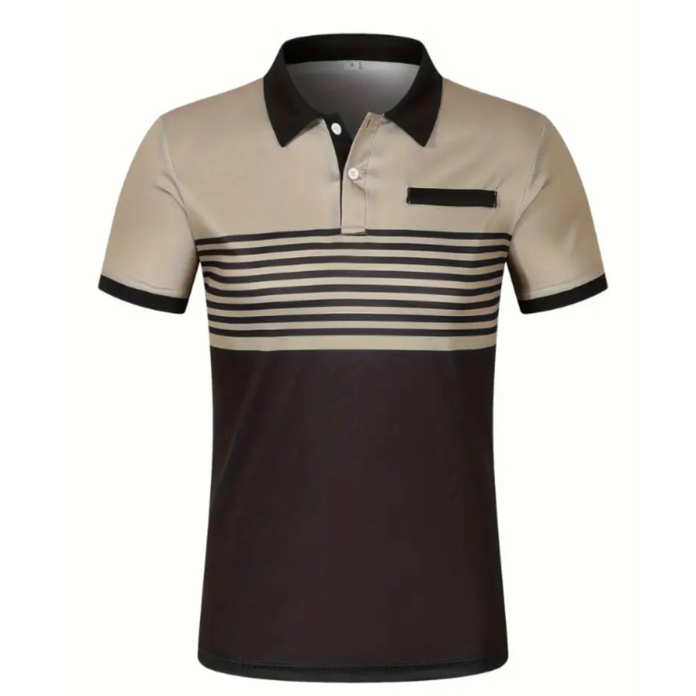 Men's Casual Stripe Short Sleeve Polo Shirt in various colors with a classic striped pattern.