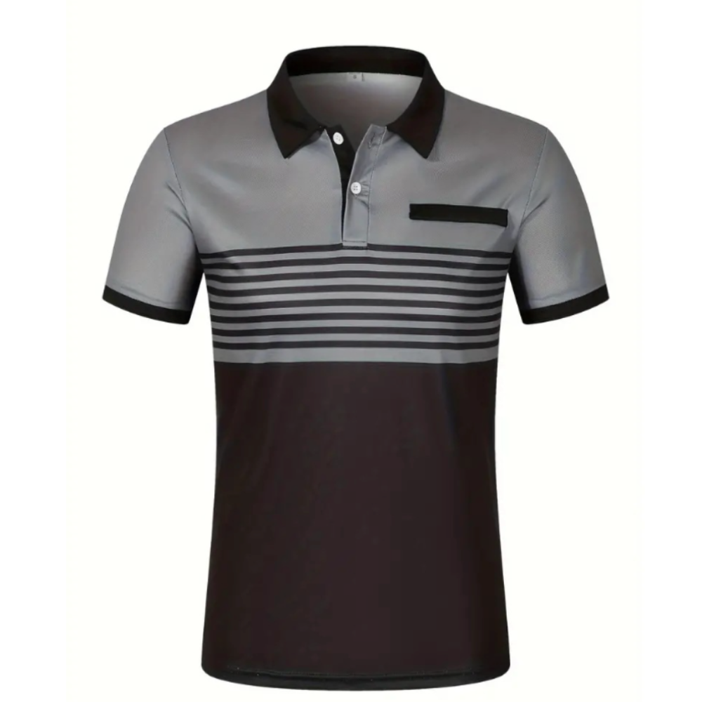 Men's Casual Stripe Short Sleeve Polo Shirt in various colors with a classic striped pattern.