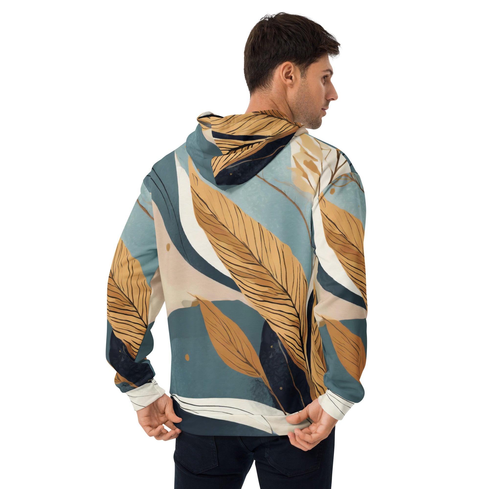 Men's Graphic Hoodie featuring a vibrant Boho style print, showcasing a unique design with a comfortable hood and front pouch pocket.