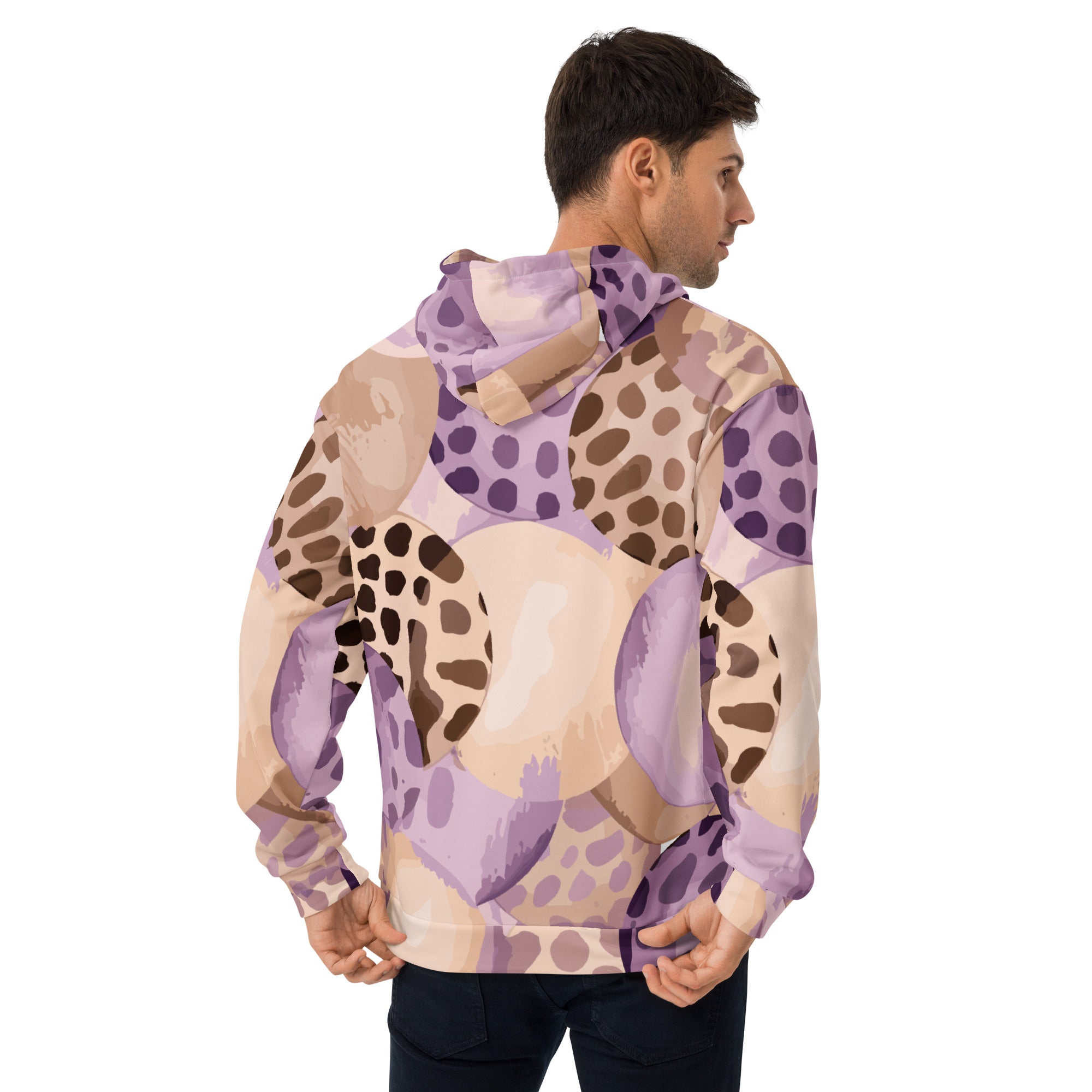 Men's Graphic Hoodie in Purple Lavender with a spotted print, showcasing a stylish design and comfortable fit.