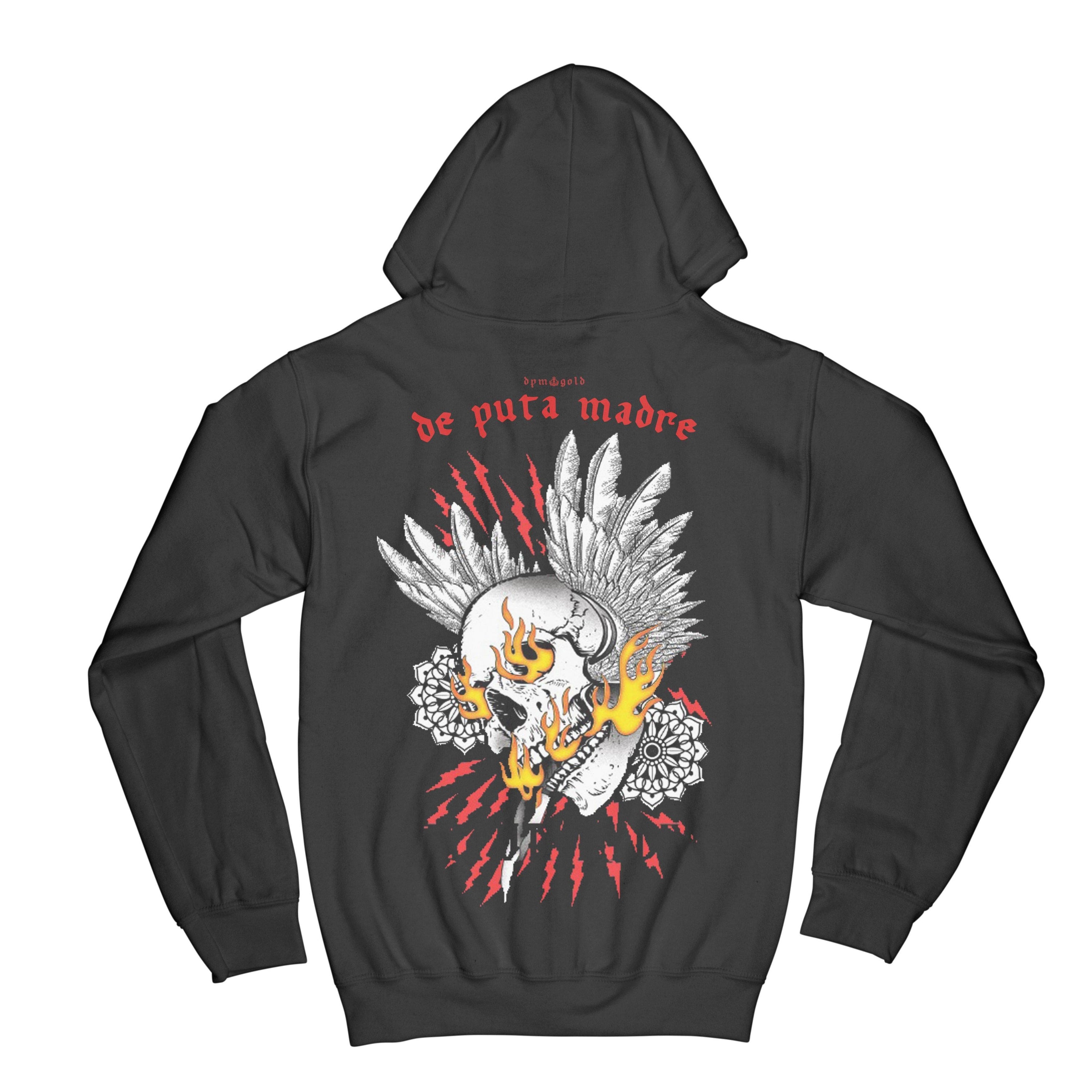 Men's zip hoodie with Apollyn design, featuring high-quality fabric and unique handmade prints, available in various colors and sizes.