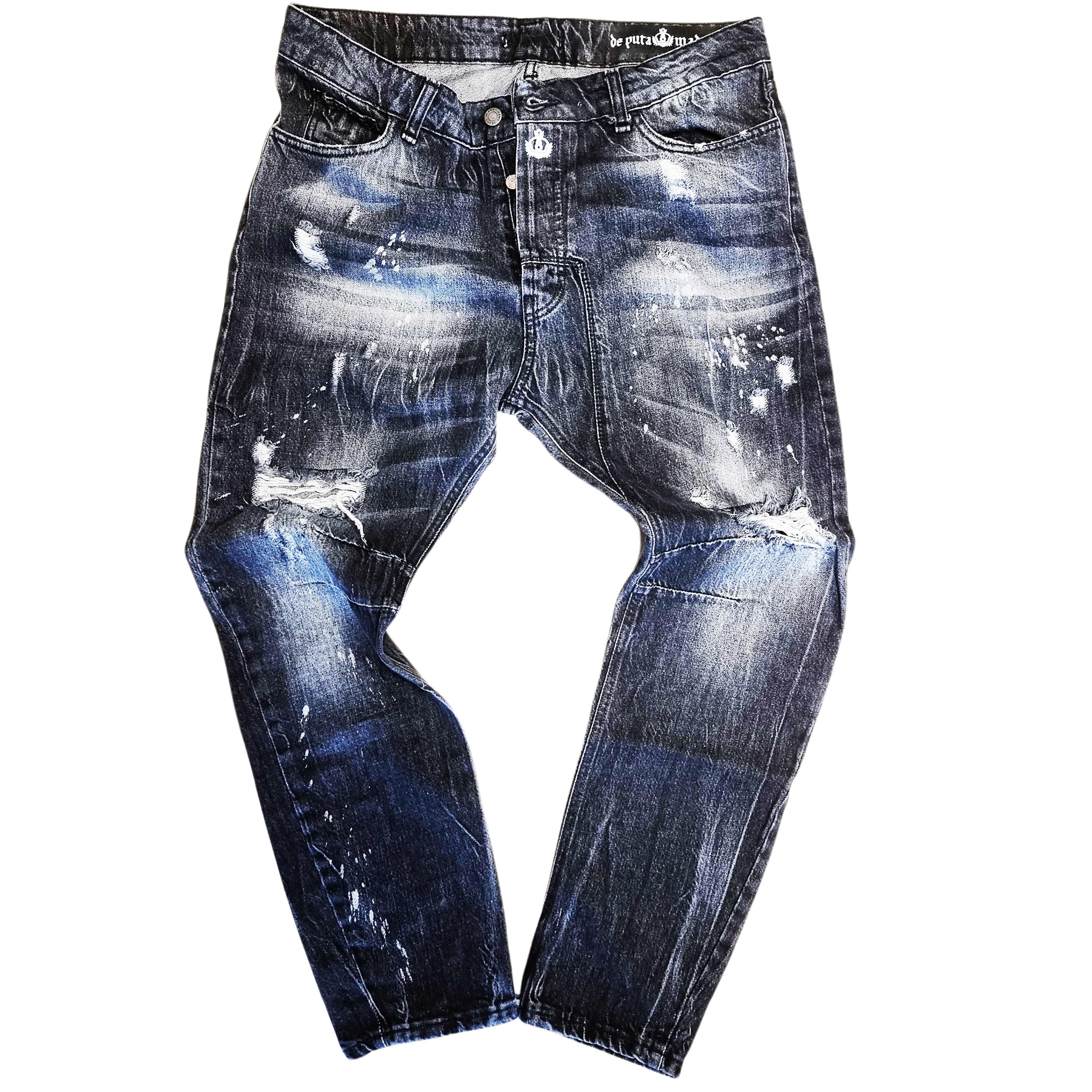 Men's Jeans Denim Vulcano featuring trendy handmade prints and high-quality denim, showcasing a stylish urban fashion look.