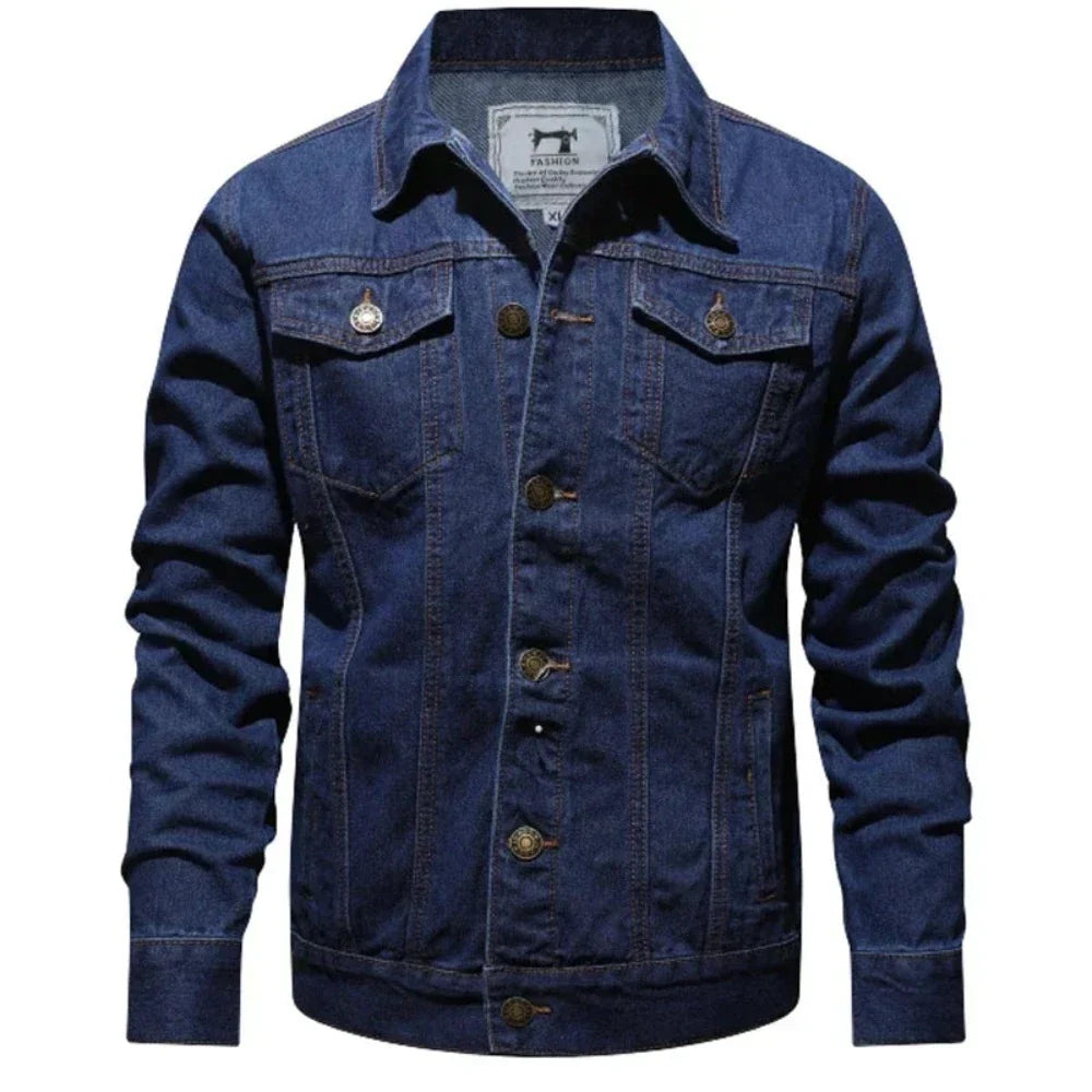 Men's Streetstyle Denim Jacket in light blue, featuring button-up closure and multiple pockets.