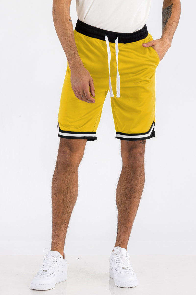 Mens Striped Basketball Active Jordan Shorts featuring elastic waist, drawstring, and zippered pockets in a stylish design.