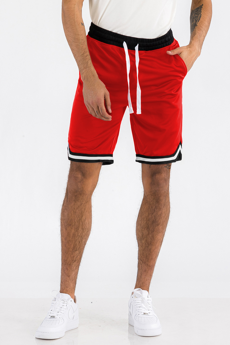 Mens Striped Basketball Active Jordan Shorts featuring an elastic waistband, drawstring, and stylish contrast details.