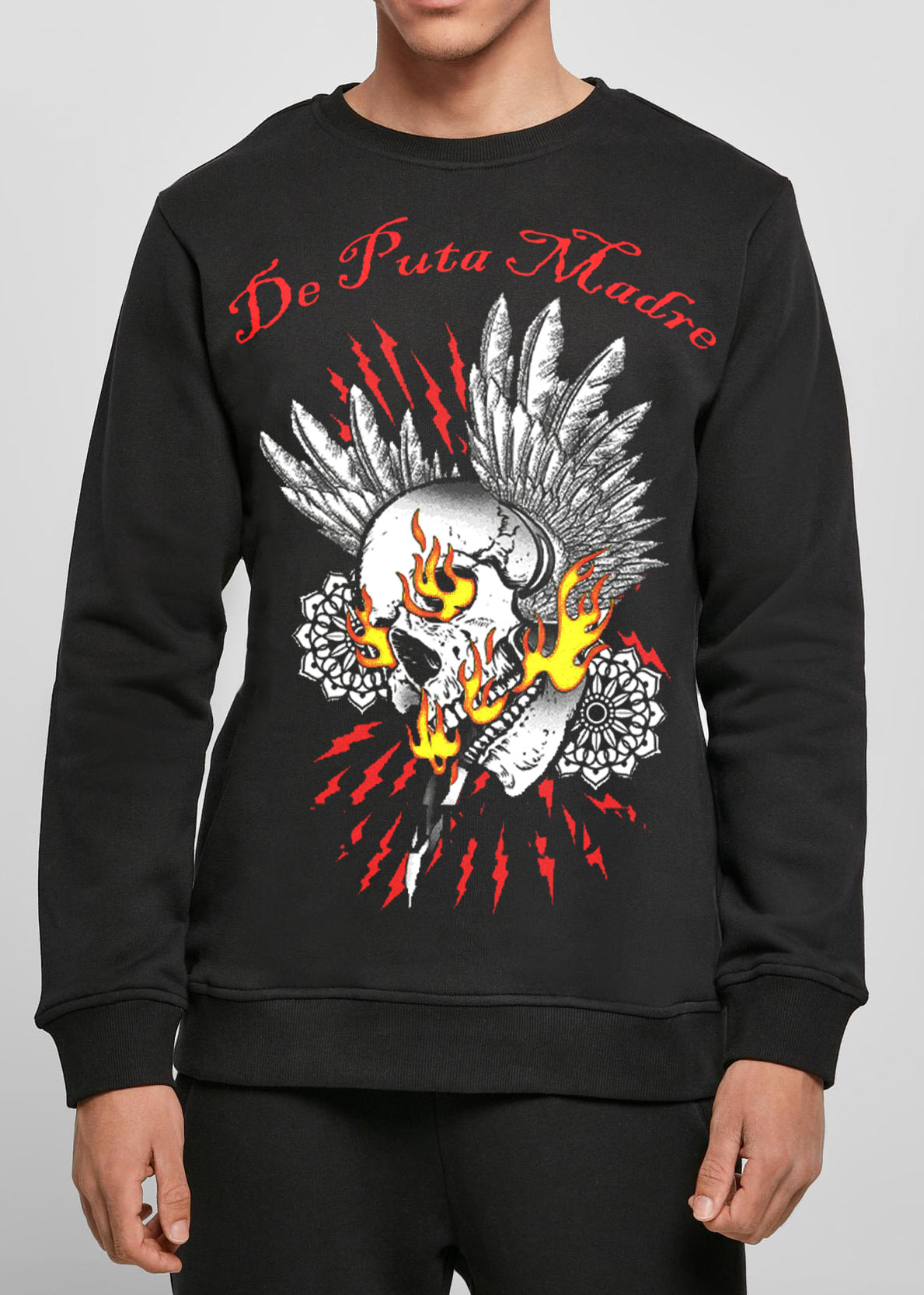 Men's sweatshirt featuring a unique Angel Skull design, showcasing high-quality craftsmanship and vibrant prints.