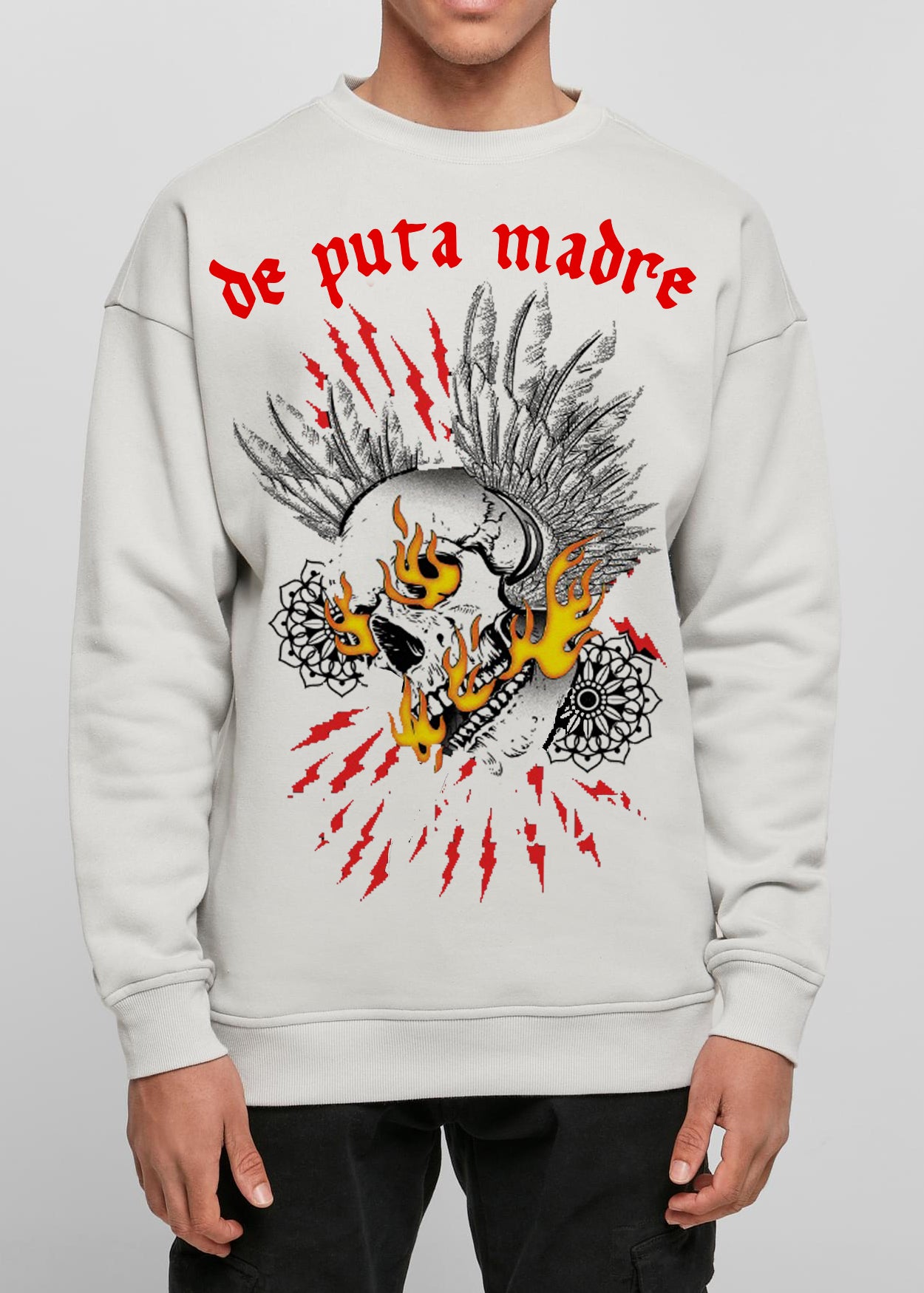 Men's sweatshirt featuring a unique Angel Skull design, showcasing high-quality craftsmanship and vibrant prints.