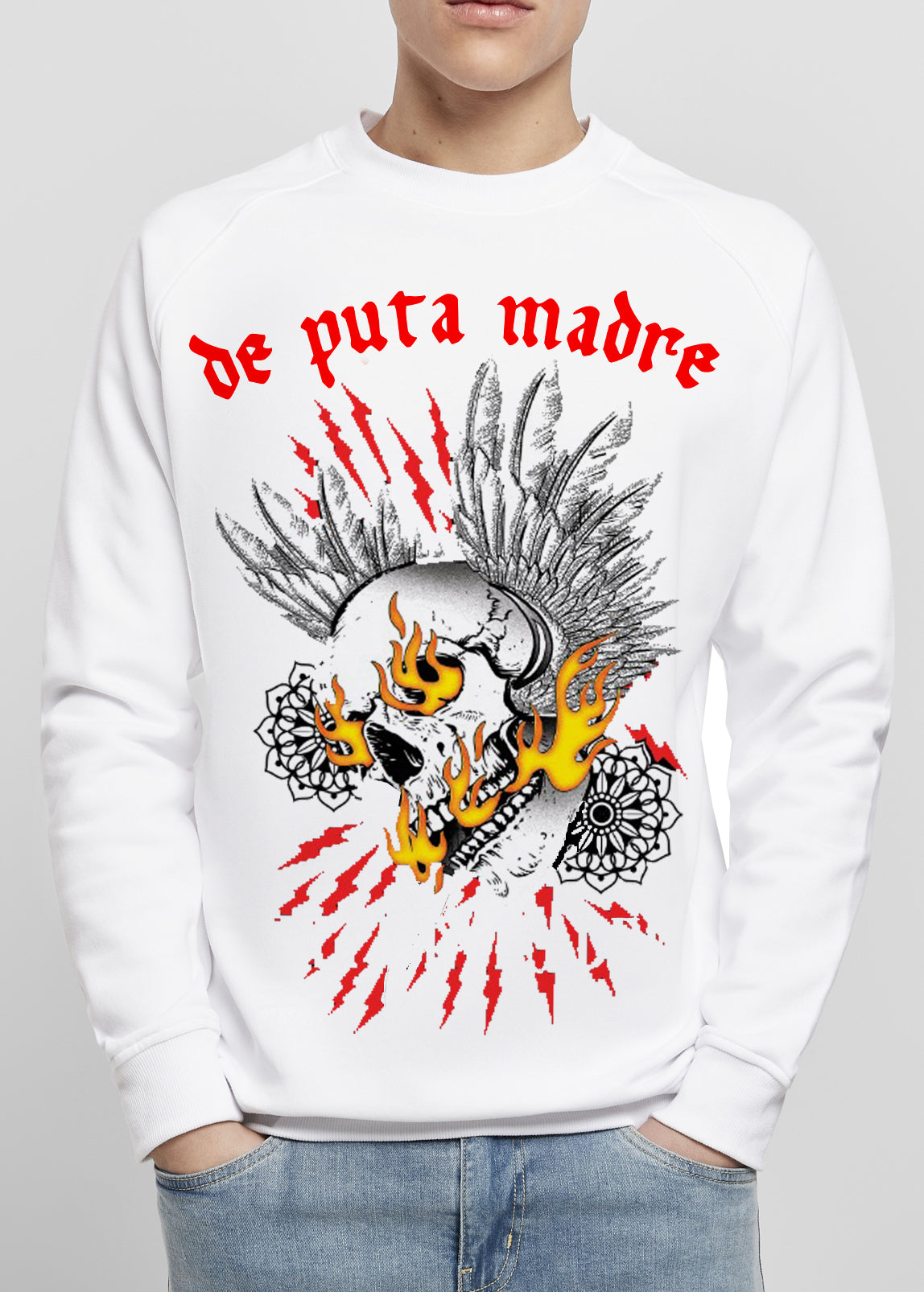 Men's sweatshirt featuring a unique Angel Skull design, showcasing high-quality craftsmanship and vibrant prints.