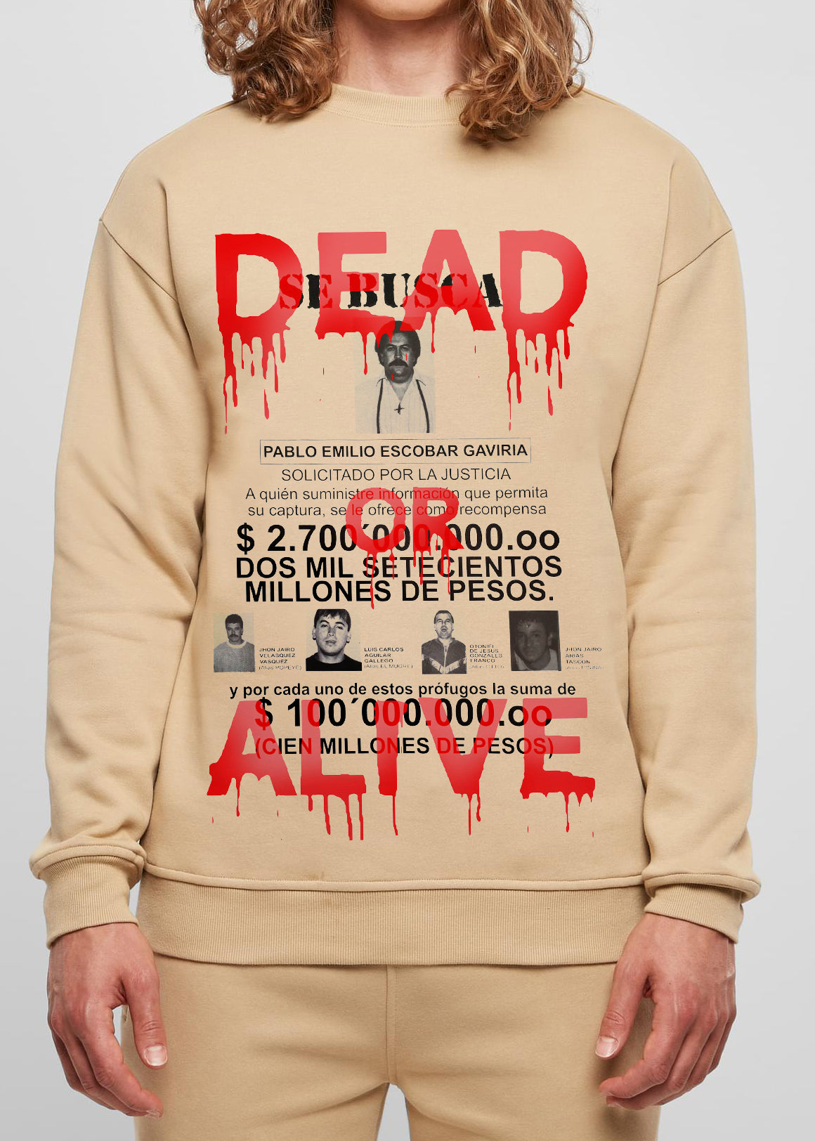 DPM69 Men's Sweatshirt featuring Escobar Dead or Alive design, showcasing stylish graphics and high-quality Italian craftsmanship.