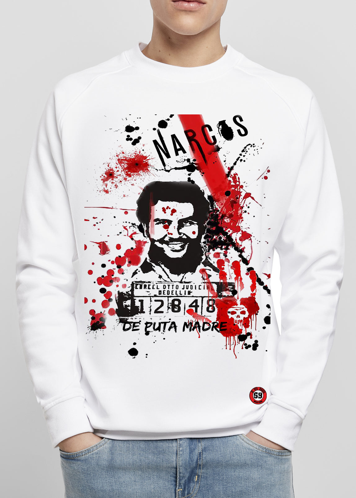 Men's sweatshirt featuring a bold Narcos print, showcasing Italian craftsmanship and stylish design.