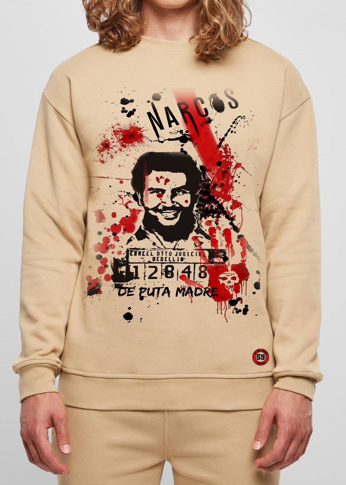 Men's sweatshirt featuring a bold Narcos print, showcasing Italian craftsmanship and stylish design.