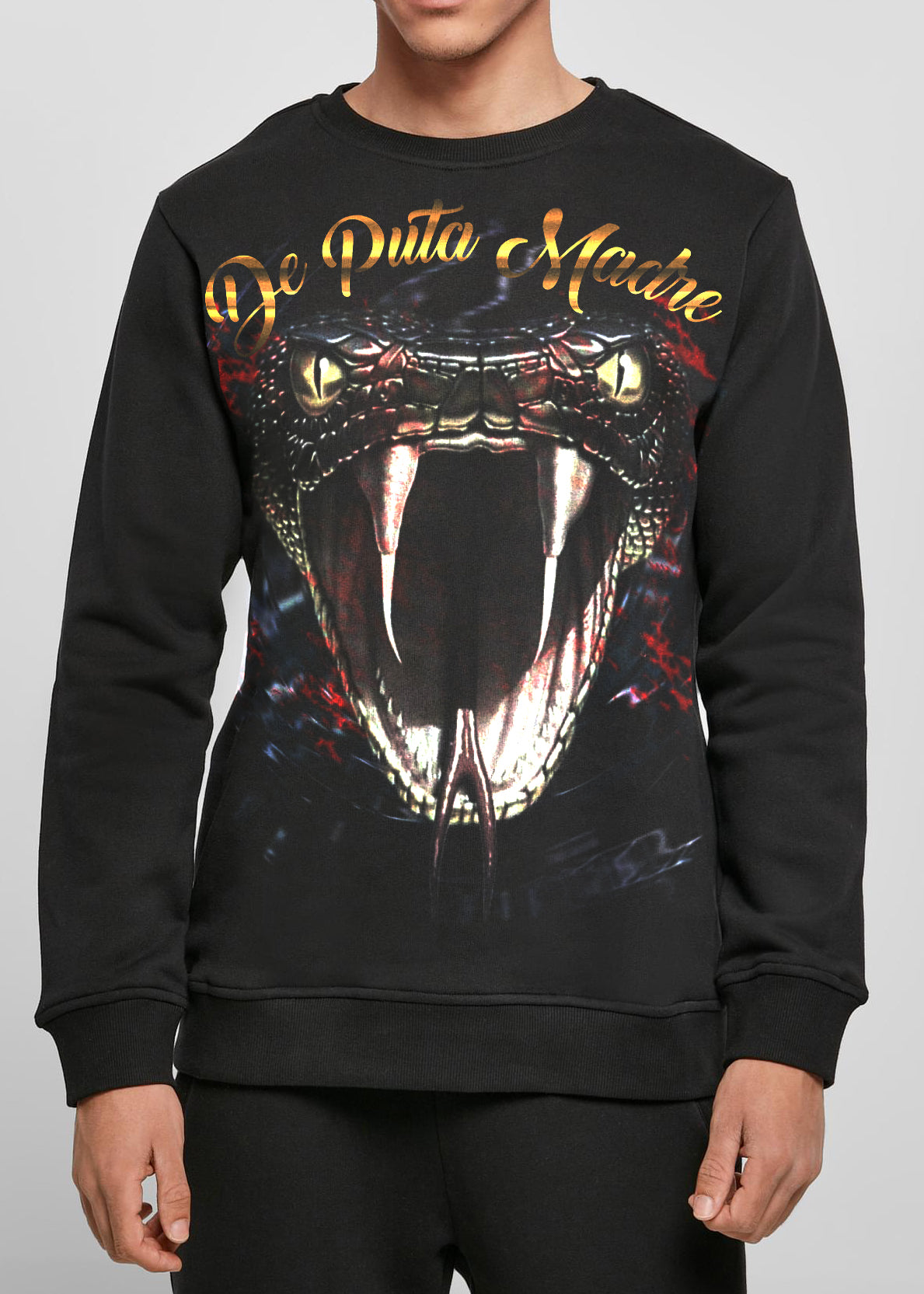 Men's sweatshirt design The Cobra featuring unique handmade prints and the original DPM69 logo, crafted from breathable jersey cotton.