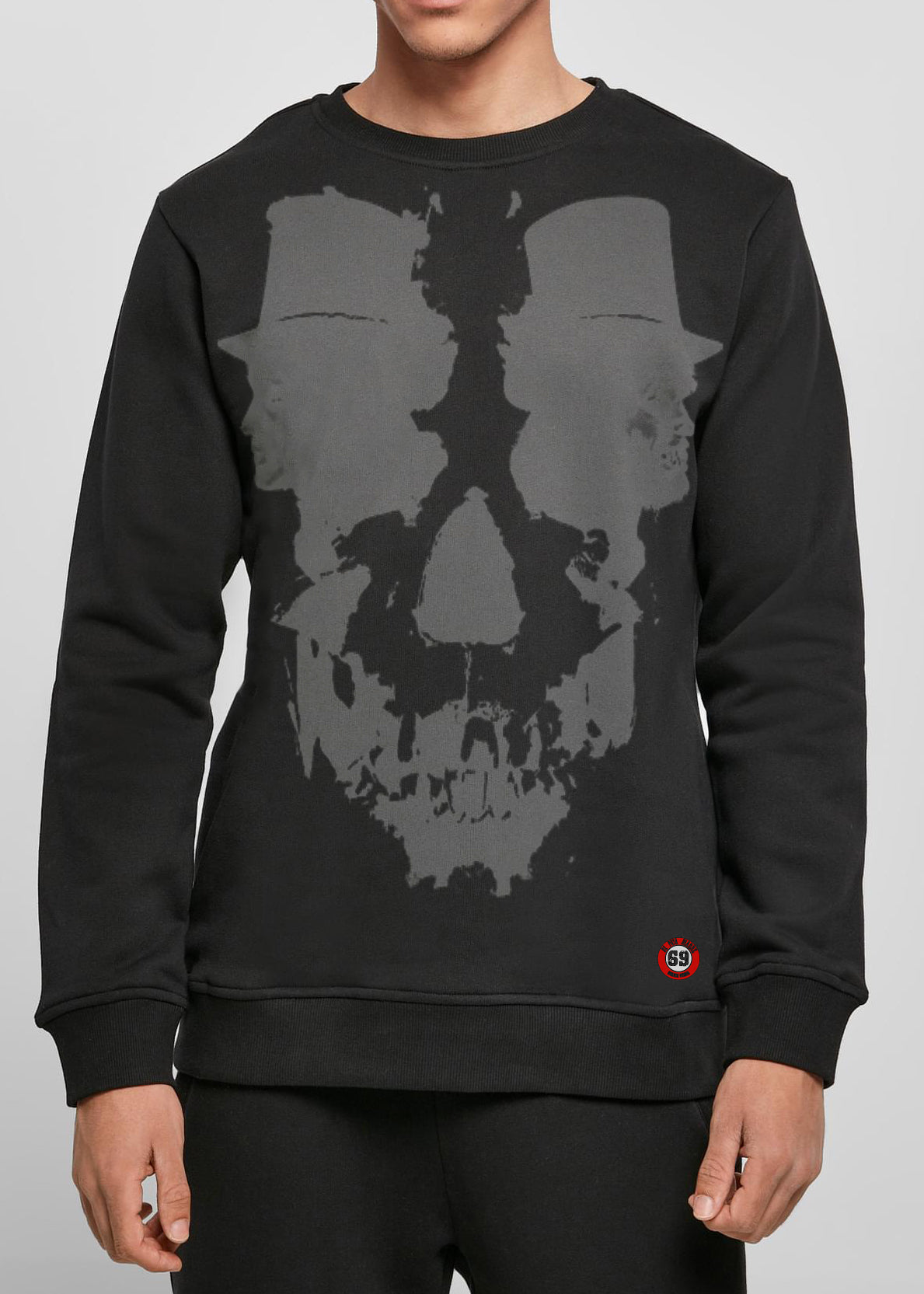 Men's sweatshirt design The Skulls featuring unique handmade prints and the original DPM69 logo, crafted from high-quality jersey cotton.