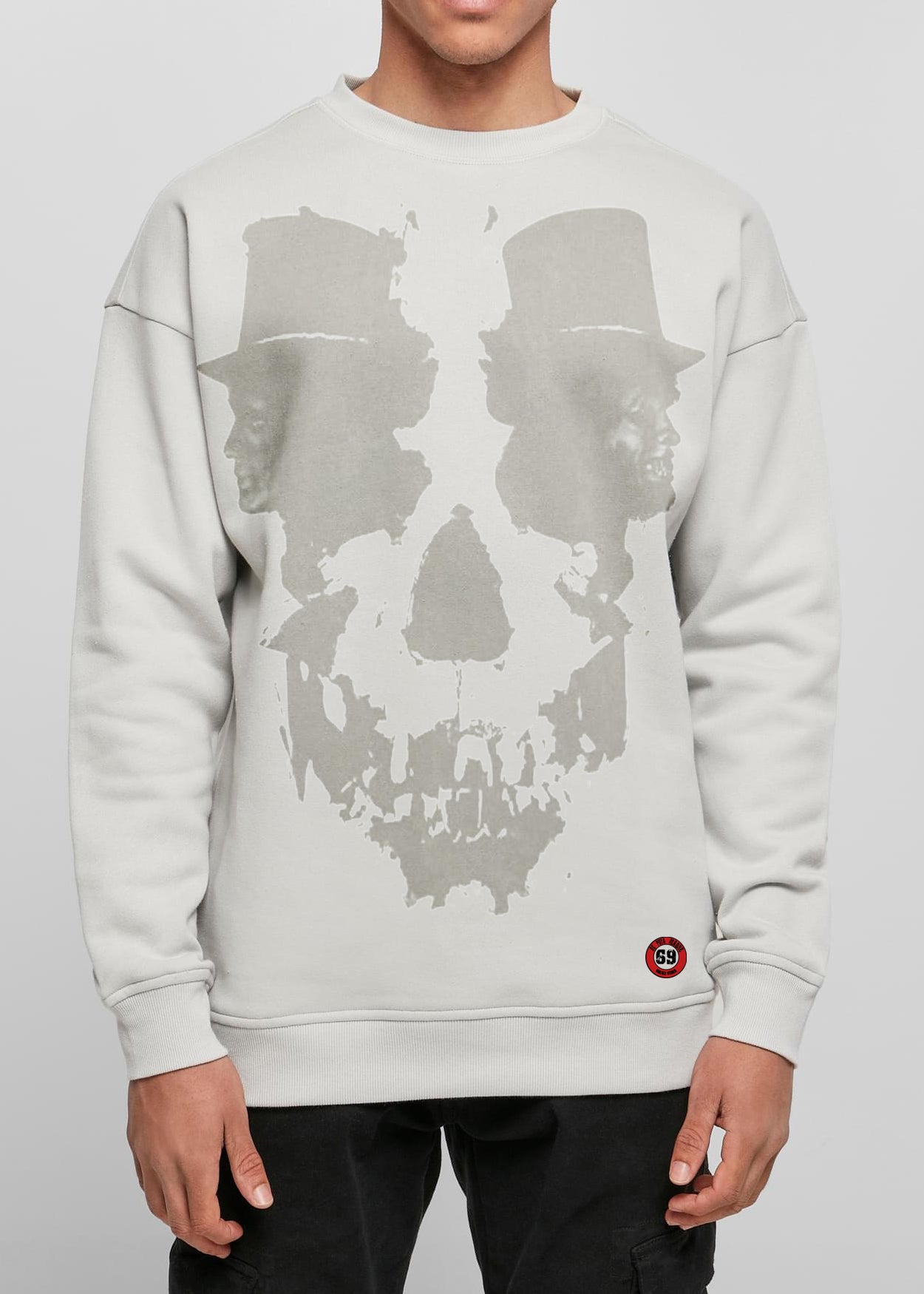 Men's sweatshirt design The Skulls featuring unique handmade prints and the original DPM69 logo, crafted from high-quality jersey cotton.