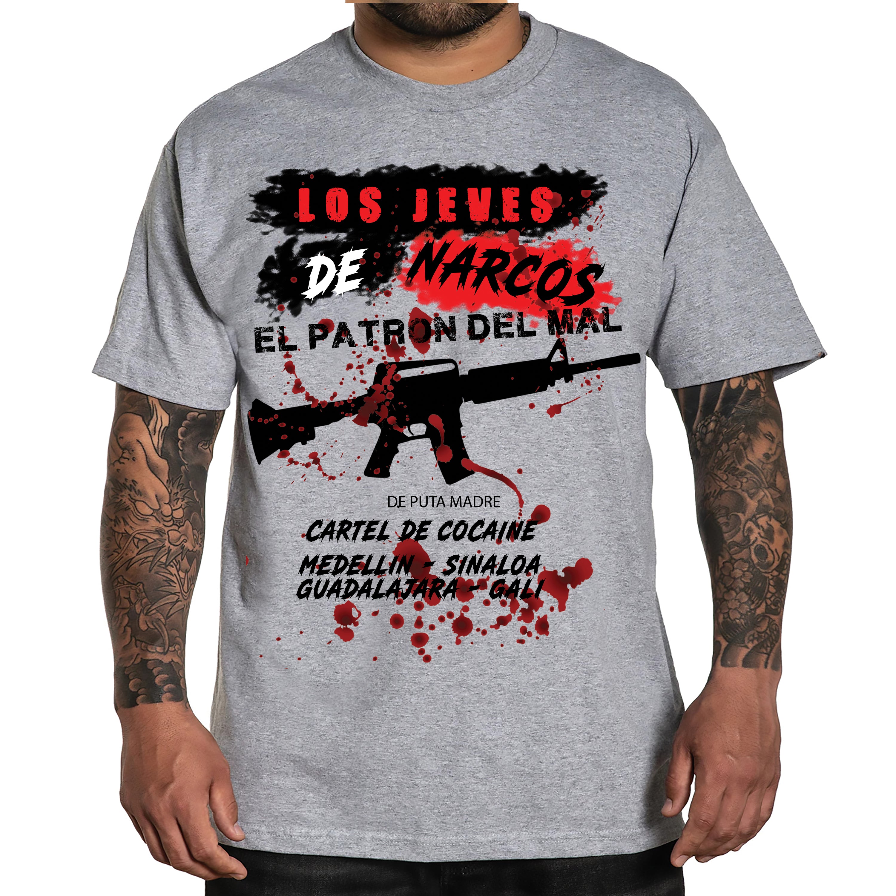 Men's T-Shirt design Los Jeves featuring a trendy Narcos print, made from 100% jersey cotton with high-quality finishing.